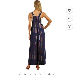 NWT women’s small Navy Overalls jumpsuit pants loose wide leg Striped Pattern